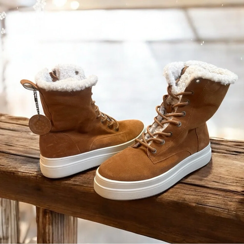 J Slides ‘Torrie’ Brown Suede High Top Faux Fur Boots